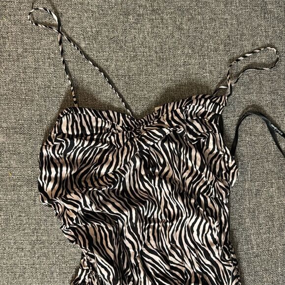 For Love And Lemons Black and White Asymmetrical Ruched Mini Dress - Picture 4 of 6